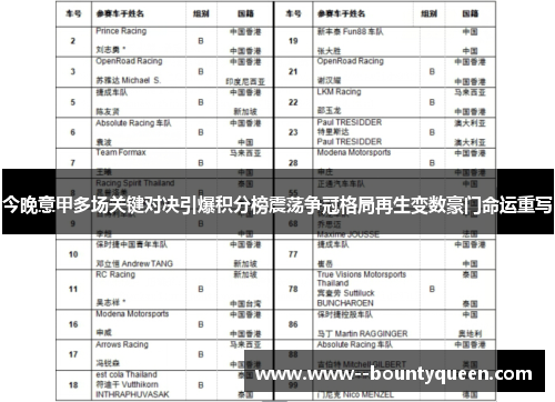 今晚意甲多场关键对决引爆积分榜震荡争冠格局再生变数豪门命运重写